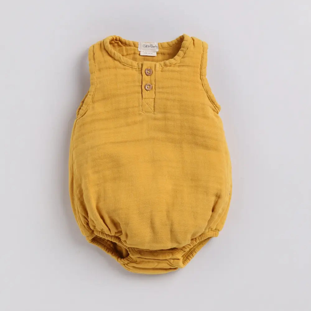 Cot &amp; Candy Baby Organic Muslin Bubble Romper Pack Of 2-White + Mustard