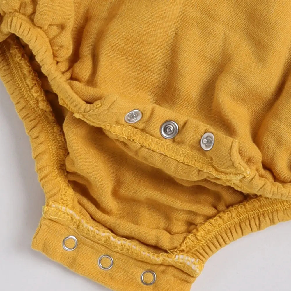 Cot &amp; Candy Baby Organic Muslin Bubble Romper Pack Of 2-White + Mustard