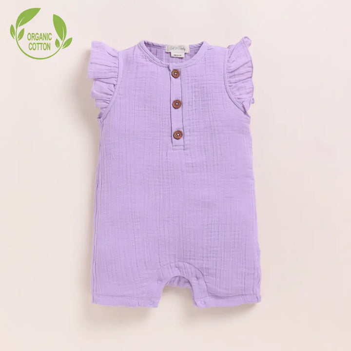 Cot &amp; Candy Baby Organic Muslin Half Romper Pack Of 2-Lilac + Lavender Haze