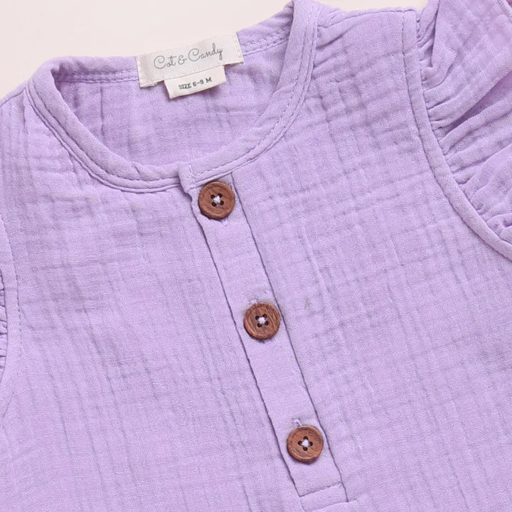 Cot &amp; Candy Baby Organic Muslin Half Romper Pack Of 2-Lilac + Lavender Haze