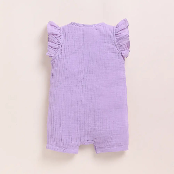 Cot &amp; Candy Baby Organic Muslin Half Romper Pack Of 2-Lilac + Lavender Haze