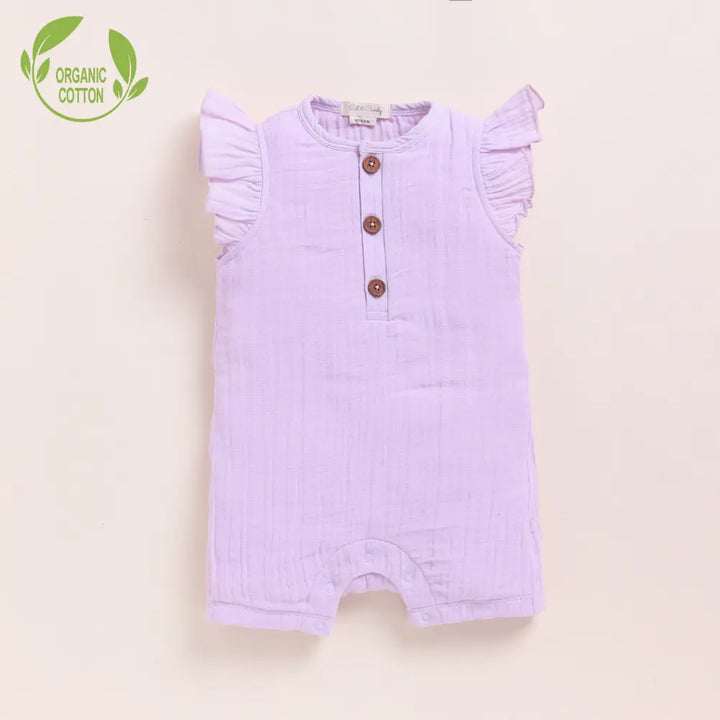 Cot &amp; Candy Baby Organic Muslin Half Romper Pack Of 2-Lilac + Lavender Haze