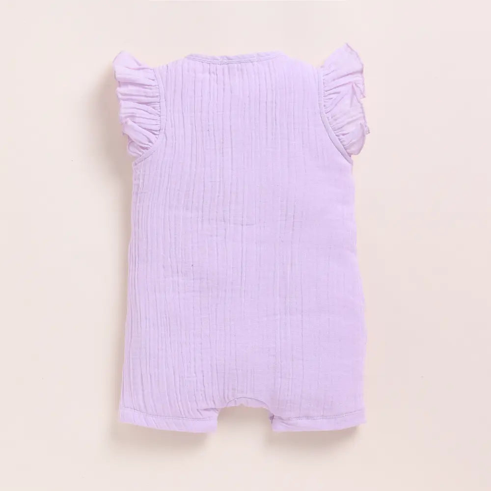 Cot &amp; Candy Baby Organic Muslin Half Romper Pack Of 2-Lilac + Lavender Haze