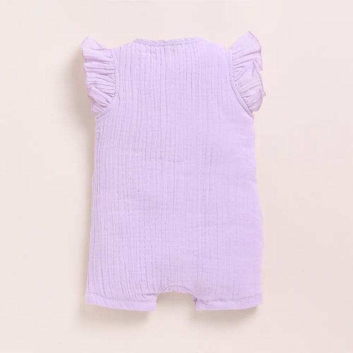 Cot &amp; Candy Baby Organic Muslin Half Romper Pack Of 2-Lilac + Lavender Haze