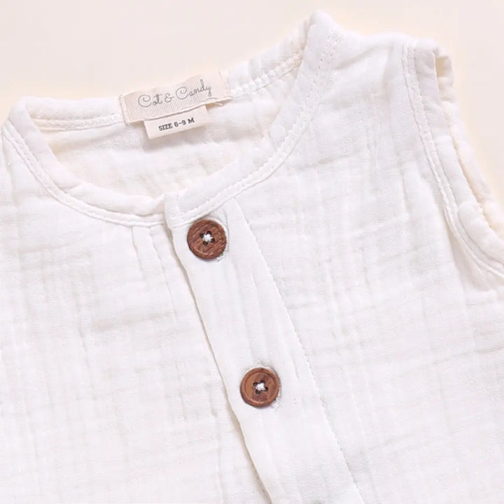 Cot &amp; Candy Baby Organic Muslin Half Romper Pack Of 2-Milk + Lilac
