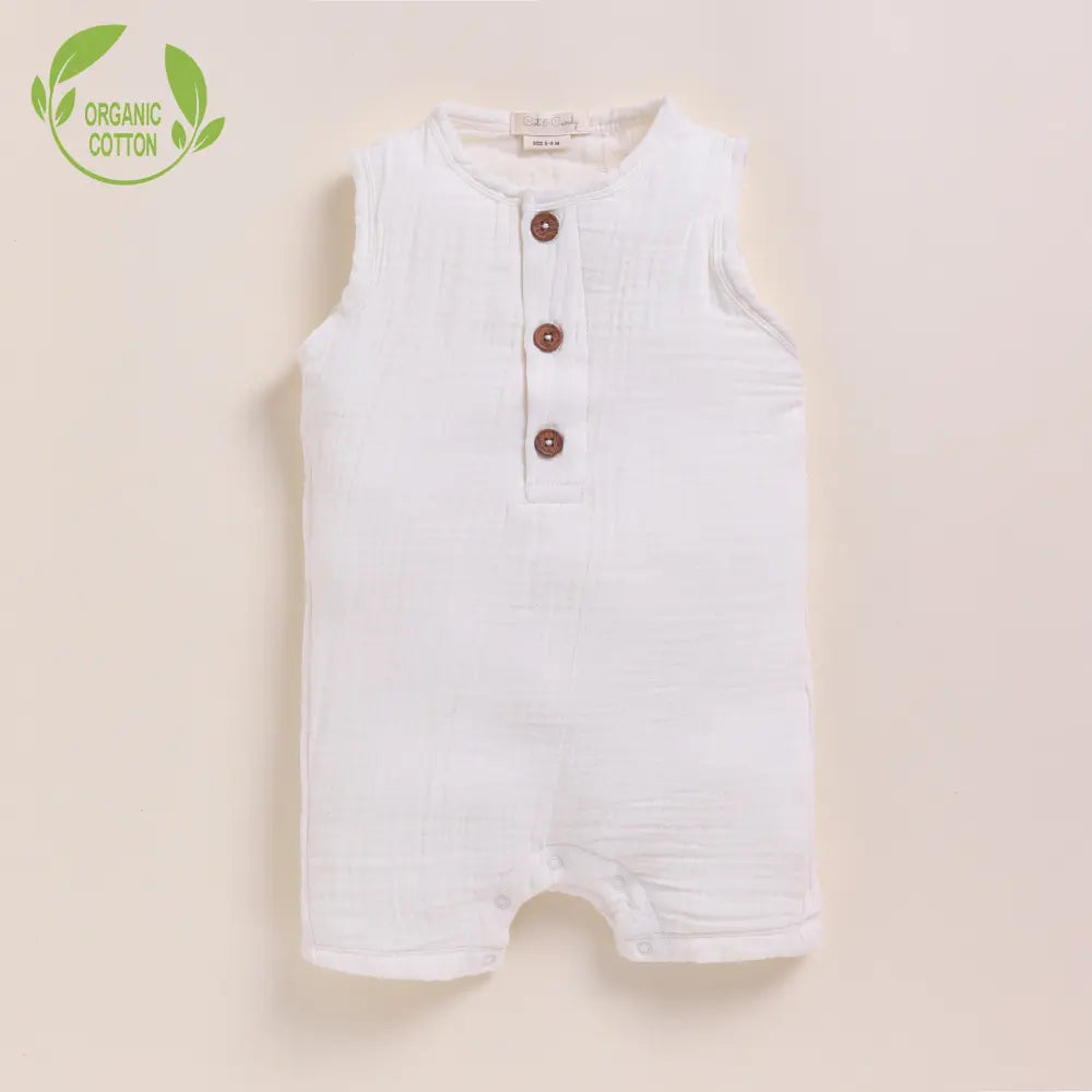 Cot &amp; Candy Baby Organic Muslin Half Romper Pack Of 2-Milk + Lavender Haze