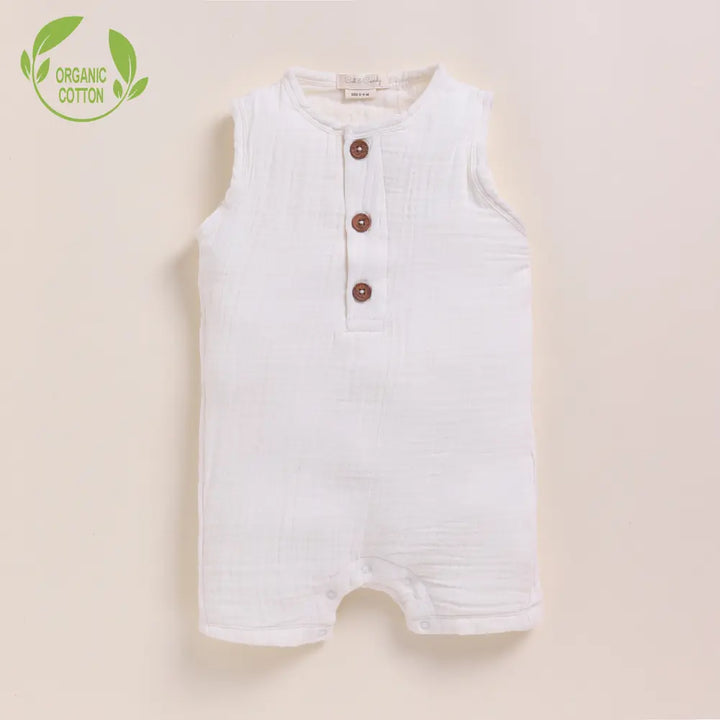 Cot &amp; Candy Baby Organic Muslin Half Romper Pack Of 2-Milk + Lavender Haze