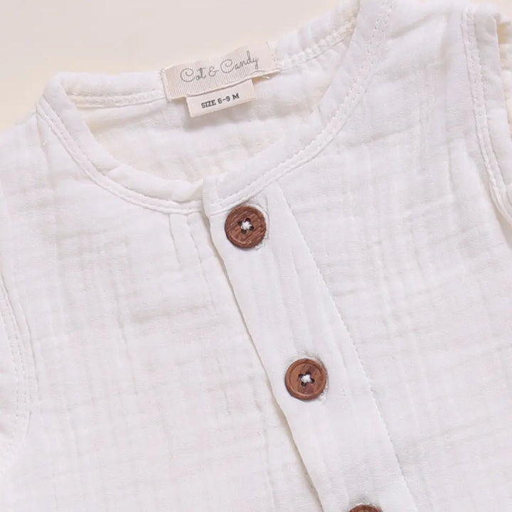Cot &amp; Candy Baby Organic Muslin Half Romper Pack Of 2-Milk + Lavender Haze