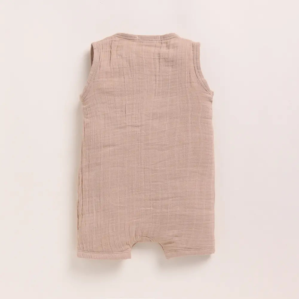 Cot &amp; Candy Baby Organic Muslin Half Romper Pack Of 2-Latte + Cocoa Whisper