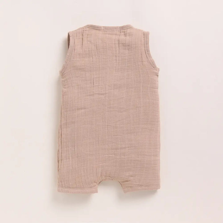 Cot &amp; Candy Baby Organic Muslin Half Romper Pack Of 2-Latte + Cocoa Whisper