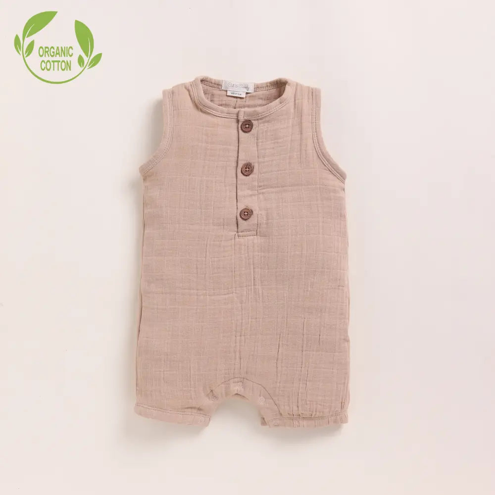 Cot &amp; Candy Baby Organic Muslin Half Romper Pack Of 2-Latte + Cocoa Whisper