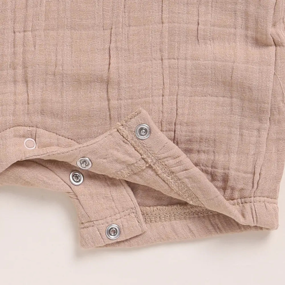 Cot &amp; Candy Baby Organic Muslin Half Romper Pack Of 2-Latte + Cocoa Whisper