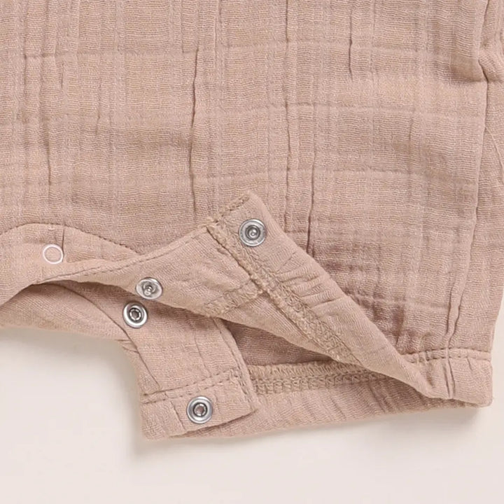 Cot &amp; Candy Baby Organic Muslin Half Romper Pack Of 2-Latte + Cocoa Whisper