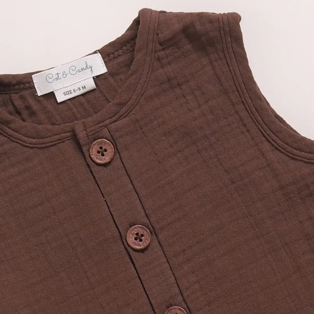 Cot &amp; Candy Baby Organic Muslin Half Romper Pack Of 2-Latte + Cocoa Whisper