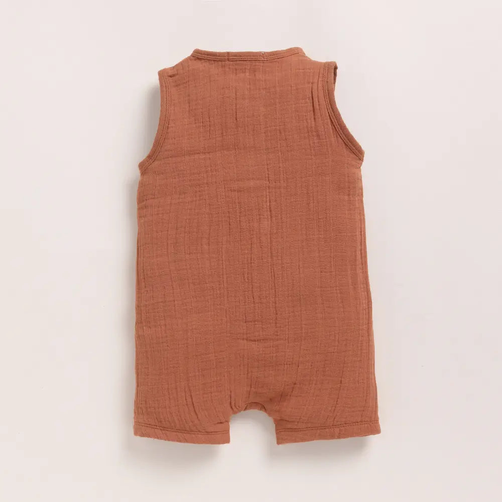 Cot &amp; Candy Baby Organic Muslin Half Romper Pack Of 2-Ginger + Cocoa Whisper