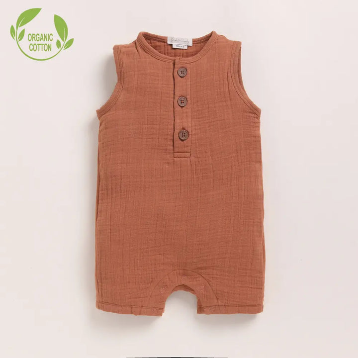 Cot &amp; Candy Baby Organic Muslin Half Romper Pack Of 2-Ginger + Cocoa Whisper