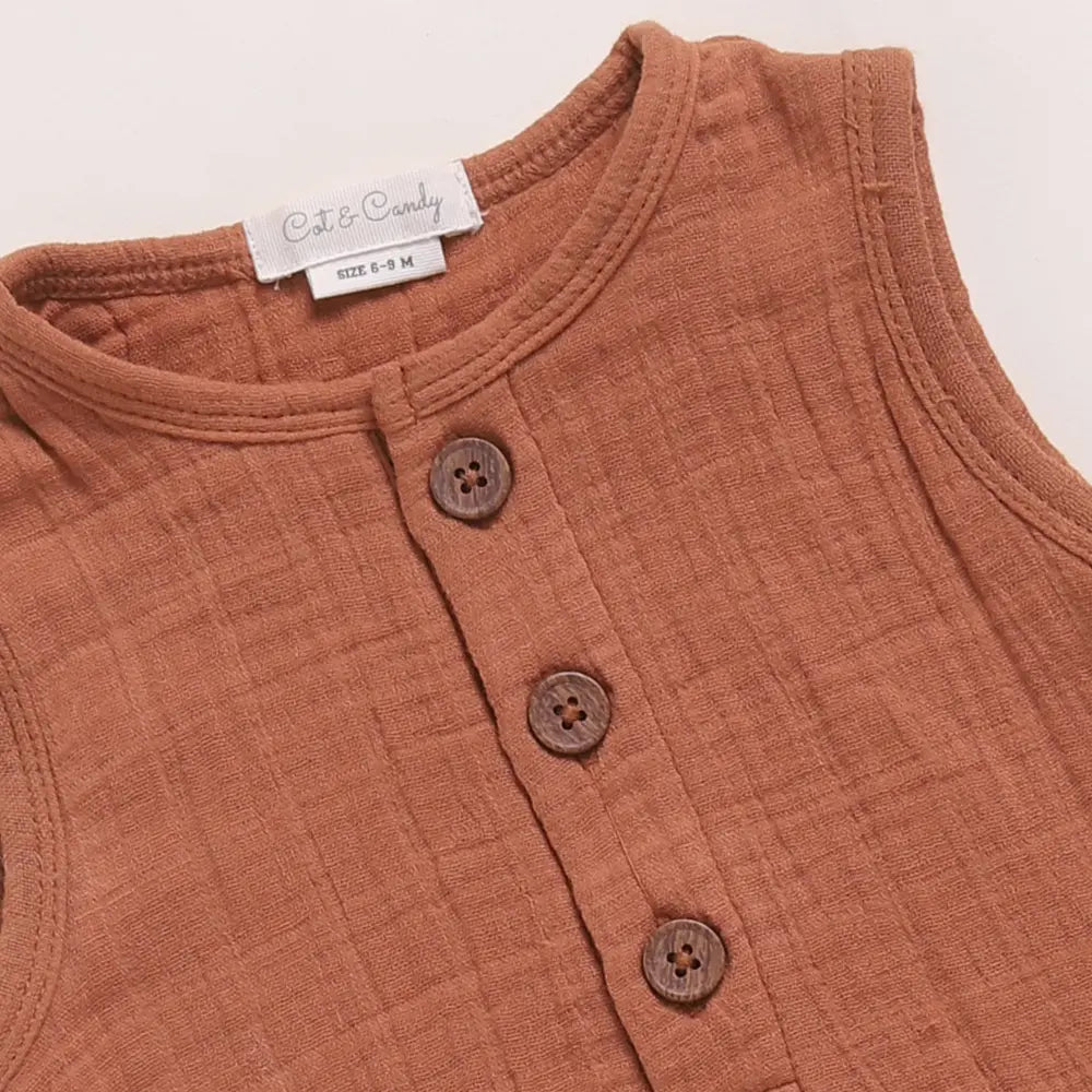 Cot &amp; Candy Baby Organic Muslin Half Romper Pack Of 2-Ginger + Cocoa Whisper