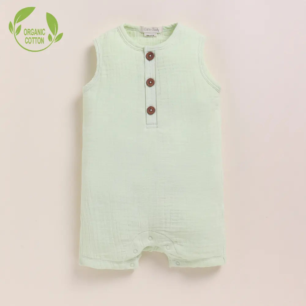 Cot &amp; Candy Baby Organic Muslin Half Romper Pack Of 2-Olive + Pistachio Cream