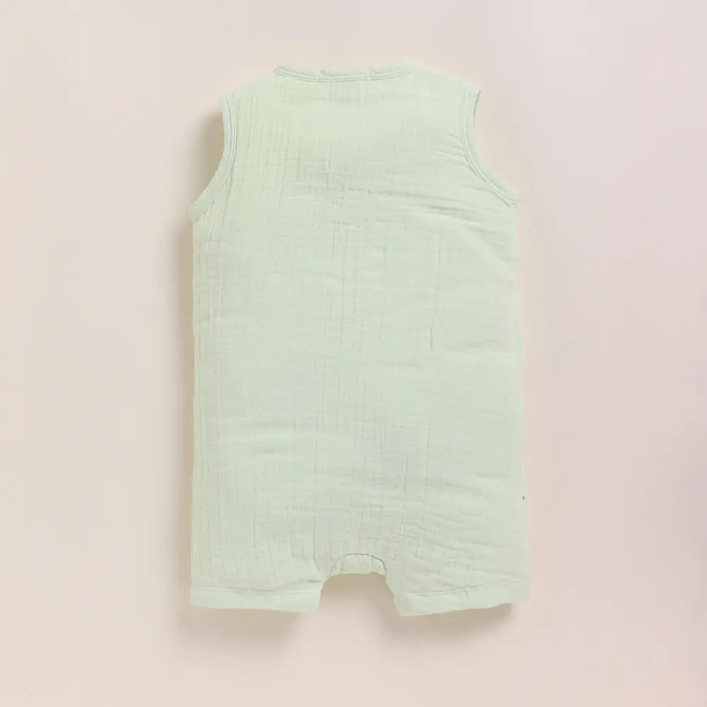 Cot &amp; Candy Baby Organic Muslin Half Romper Pack Of 2-Olive + Pistachio Cream