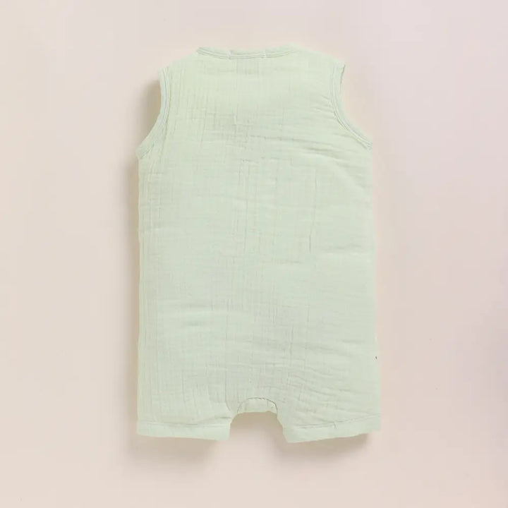 Cot &amp; Candy Baby Organic Muslin Half Romper Pack Of 2-Olive + Pistachio Cream