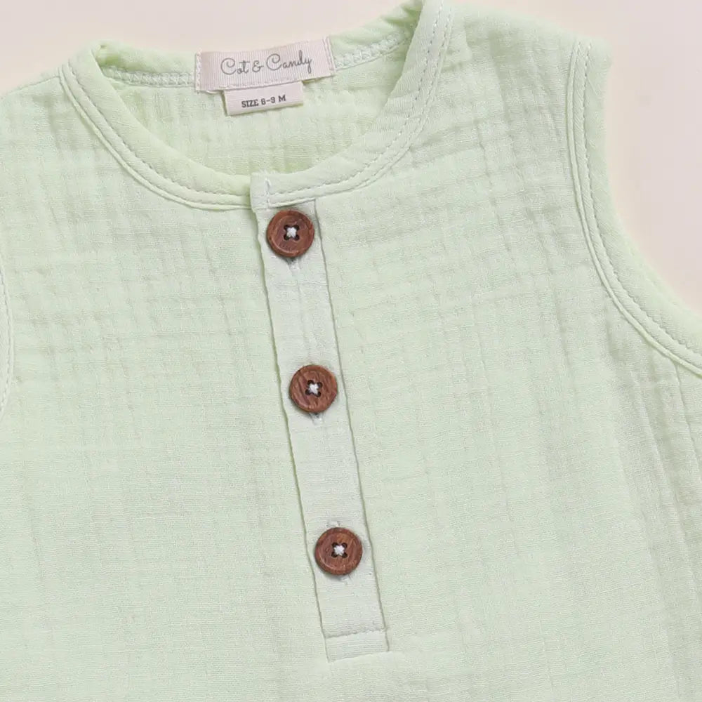 Cot &amp; Candy Baby Organic Muslin Half Romper Pack Of 2-Olive + Pistachio Cream