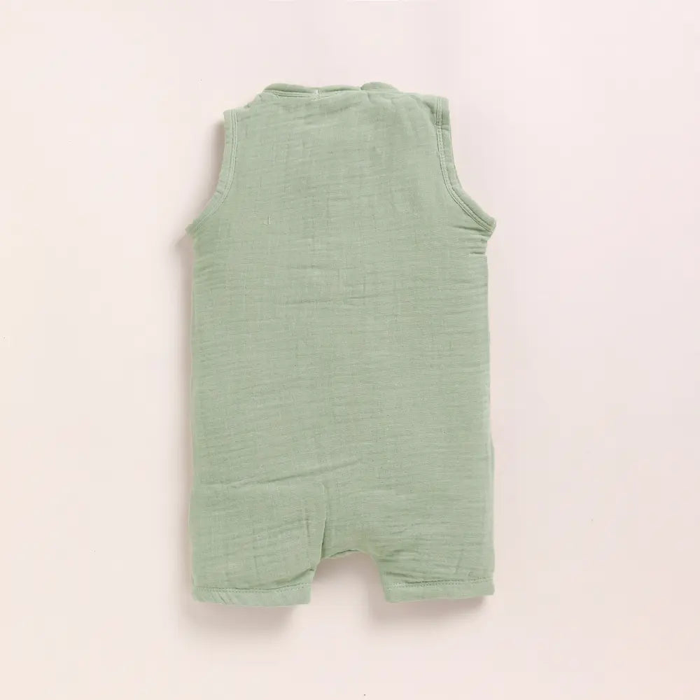 Cot &amp; Candy Baby Organic Muslin Half Romper Pack Of 2-Pistachio Cream + Sage
