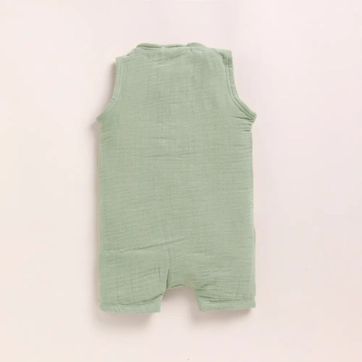 Cot &amp; Candy Baby Organic Muslin Half Romper Pack Of 2-Pistachio Cream + Sage