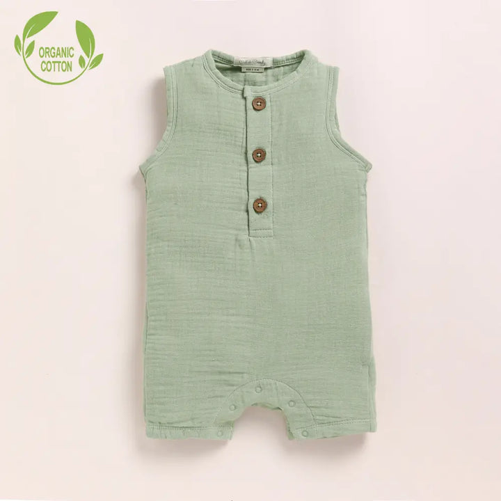 Cot &amp; Candy Baby Organic Muslin Half Romper Pack Of 2-Pistachio Cream + Sage