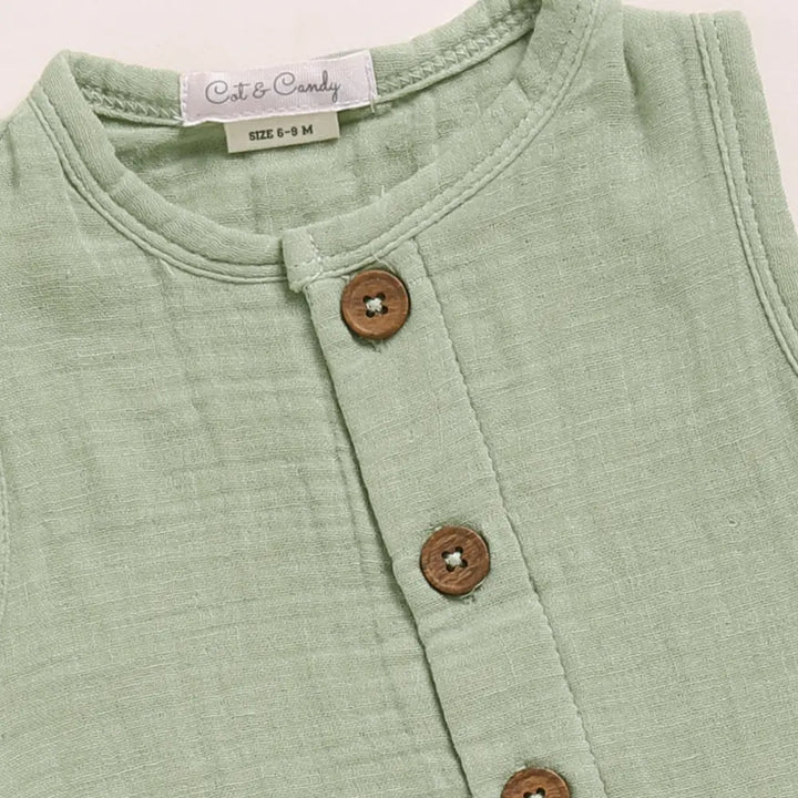 Cot &amp; Candy Baby Organic Muslin Half Romper Pack Of 2-Pistachio Cream + Sage