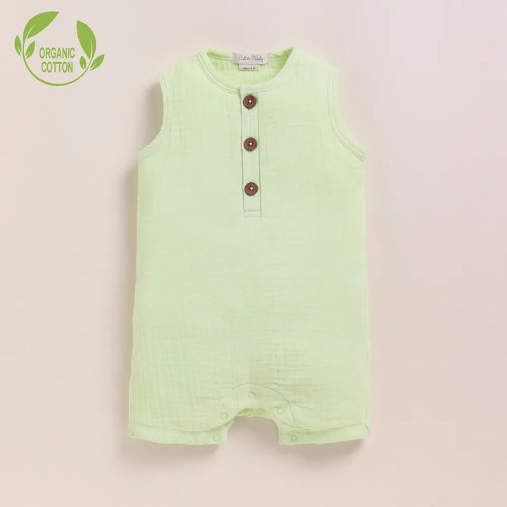 Cot &amp; Candy Baby Organic Muslin Half Romper Pack Of 2-Pistachio Cream + Sage