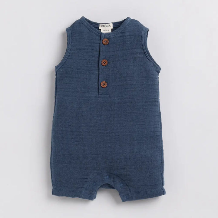 Cot &amp; Candy Baby Organic Muslin Half Romper Pack Of 2-Navy + Icemelt
