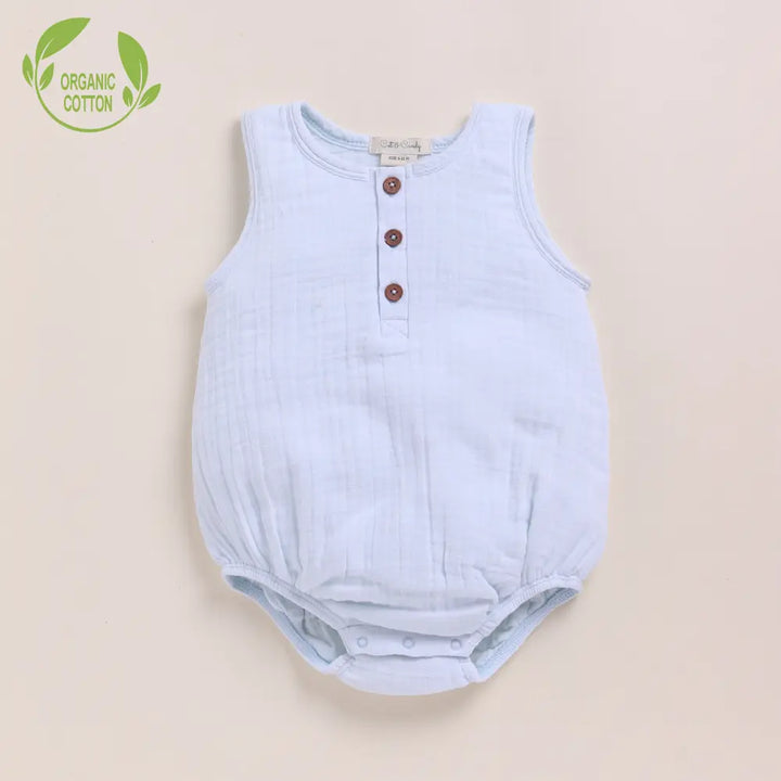 Cot &amp; Candy Baby Organic Muslin Bubble Romper Pack Of 2-Icemelt + Navy