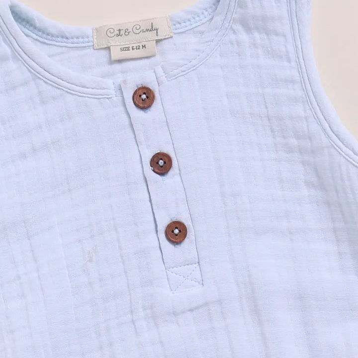 Cot &amp; Candy Baby Organic Muslin Bubble Romper Pack Of 2-Icemelt + Navy