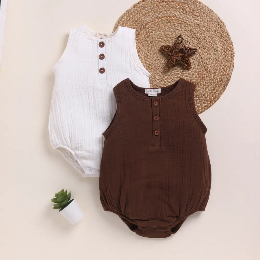Cot & Candy Baby Organic Muslin Bubble Romper Pack Of 2-Milk + Cocoa Whisper