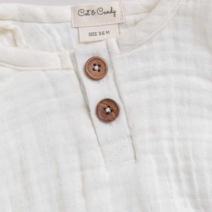 Cot &amp; Candy Baby Organic Muslin Bubble Romper Pack Of 2-Milk + Cocoa Whisper