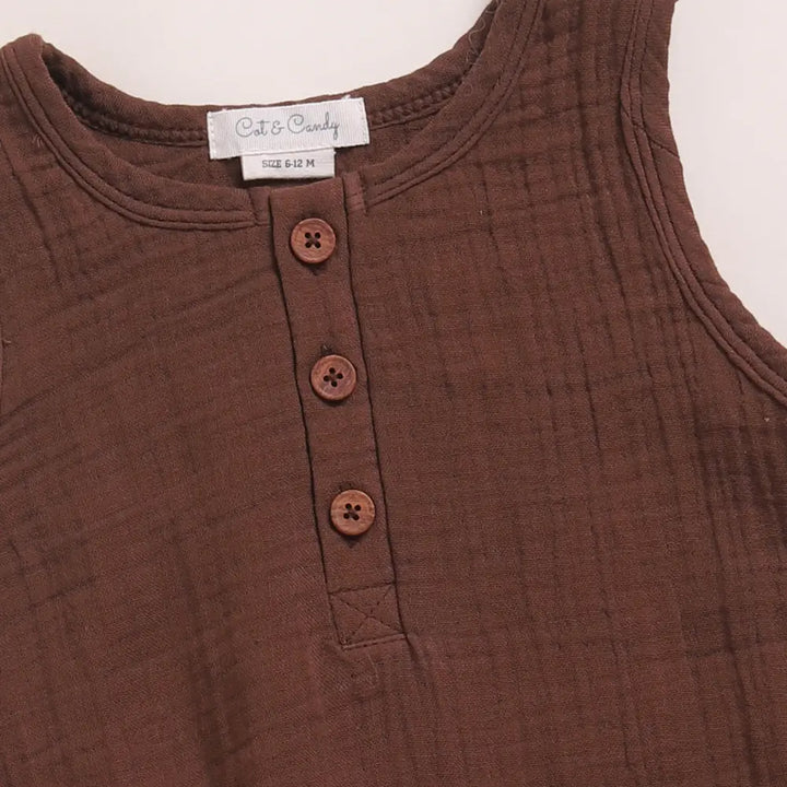 Cot &amp; Candy Baby Organic Muslin Bubble Romper Pack Of 2-Milk + Cocoa Whisper