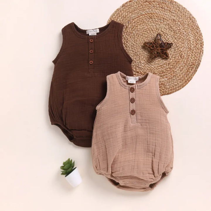 Cot &amp; Candy Baby Organic Muslin Bubble Romper Pack Of 2-Cocoa Whisper + Latte