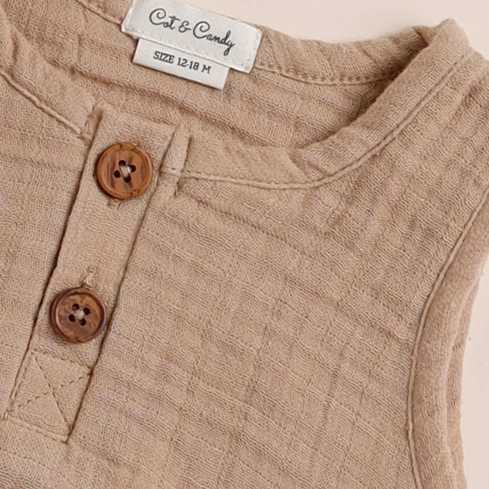 Cot &amp; Candy Baby Organic Muslin Bubble Romper Pack Of 2-Cocoa Whisper + Latte