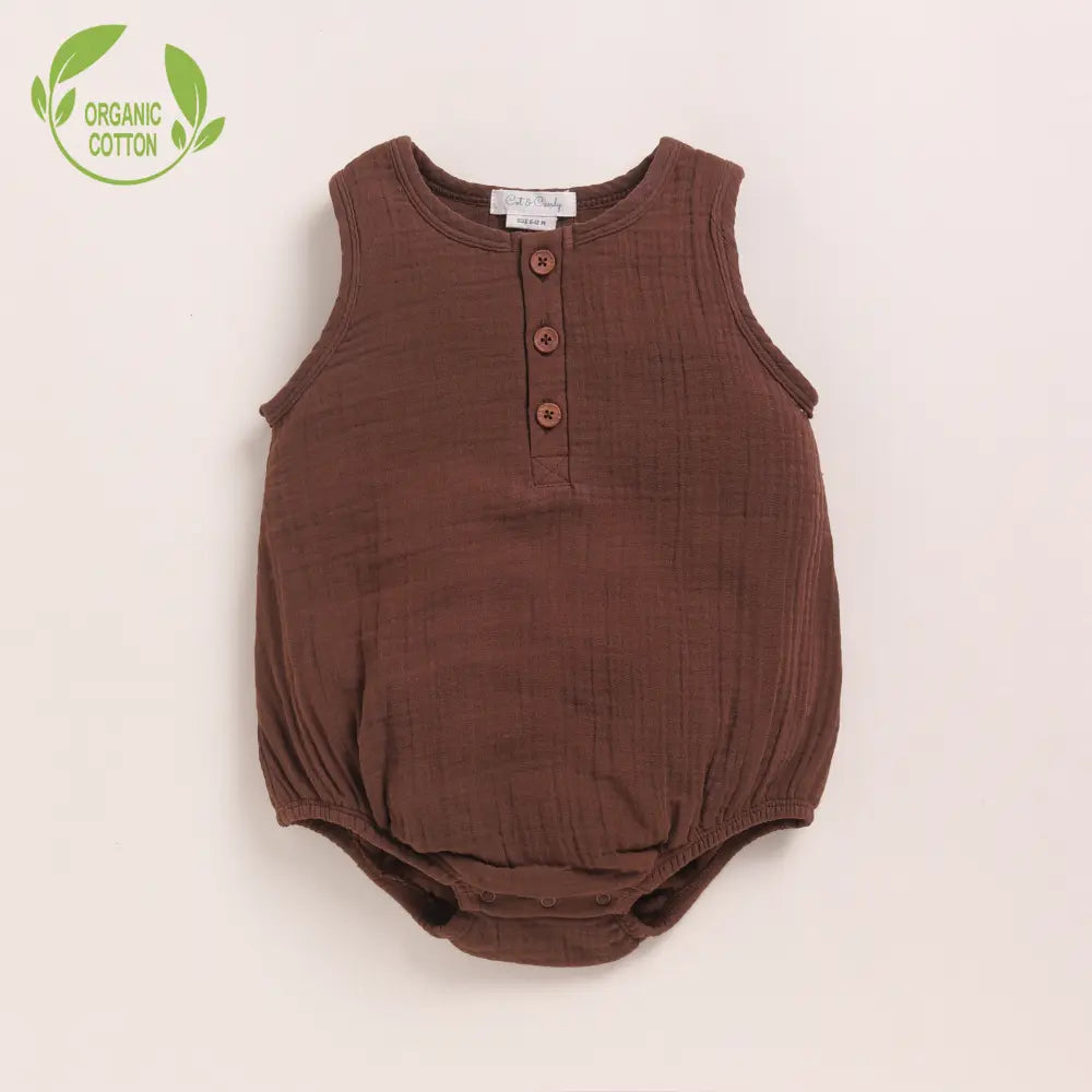 Cot &amp; Candy Baby Organic Muslin Bubble Romper Pack Of 2-Cocoa Whisper + Latte