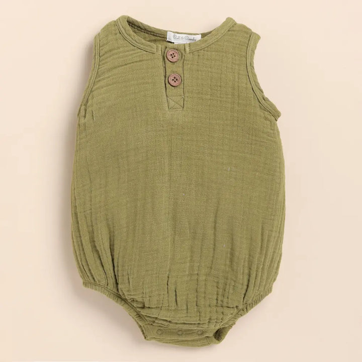 Cot &amp; Candy Baby Organic Muslin Bubble Romper Pack Of 2-Olive + Pistachio Cream
