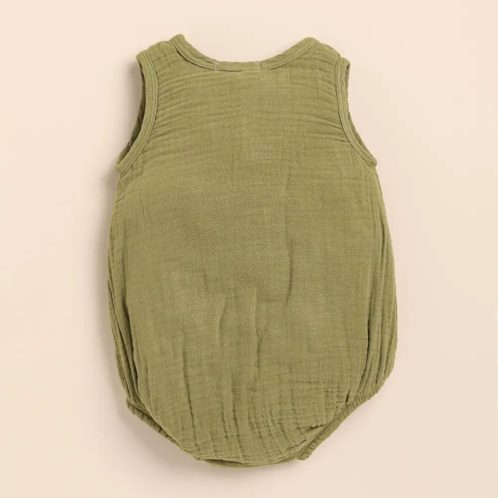 Cot &amp; Candy Baby Organic Muslin Bubble Romper Pack Of 2-Olive + Pistachio Cream