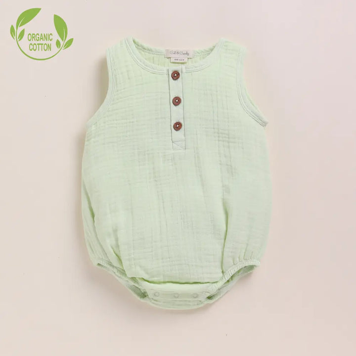 Cot &amp; Candy Baby Organic Muslin Bubble Romper Pack Of 2-Olive + Pistachio Cream
