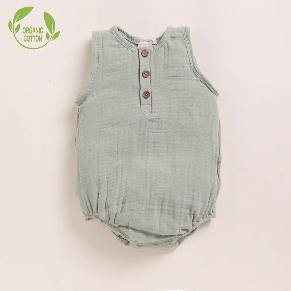 Cot &amp; Candy Baby Organic Muslin Bubble Romper Pack Of 2-Pistachio Cream + Sage