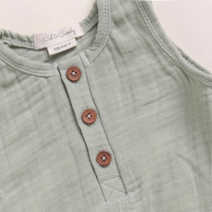 Cot &amp; Candy Baby Organic Muslin Bubble Romper Pack Of 2-Pistachio Cream + Sage