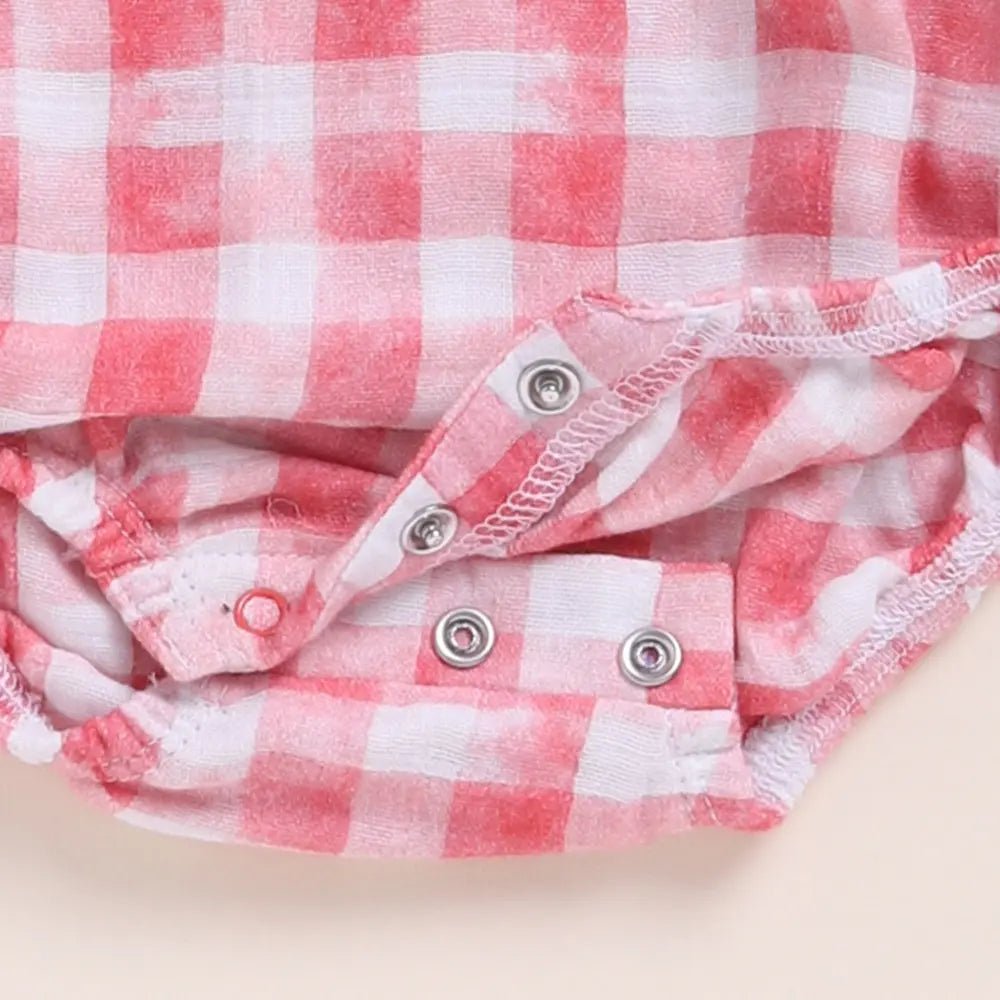 Cot &amp; Candy Baby Organic Muslin Bubble Romper Pack Of 2-Milk + Pink Check