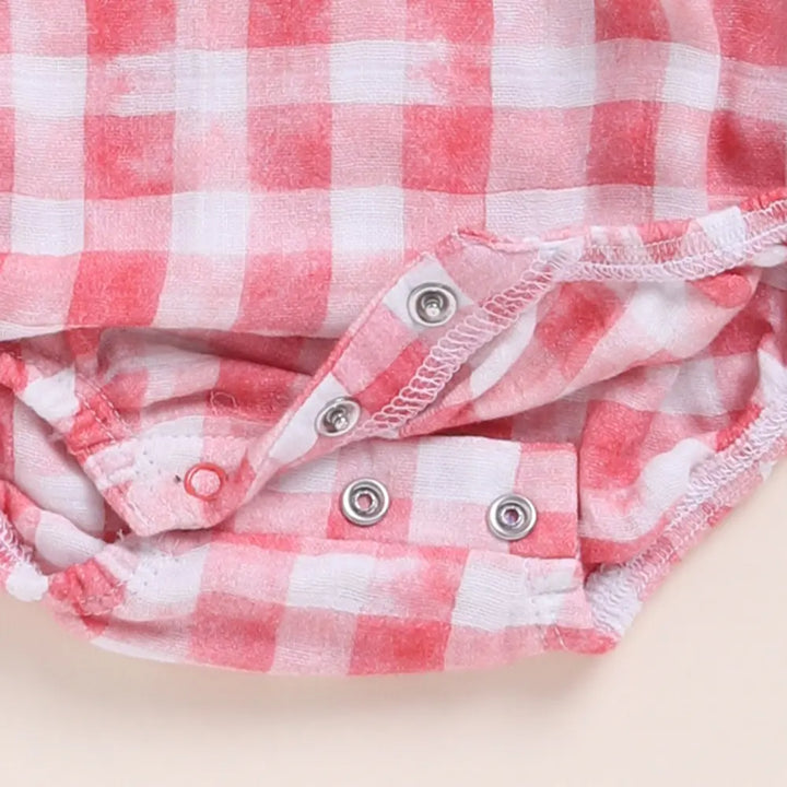 Cot &amp; Candy Baby Organic Muslin Bubble Romper Pack Of 2-Milk + Pink Check