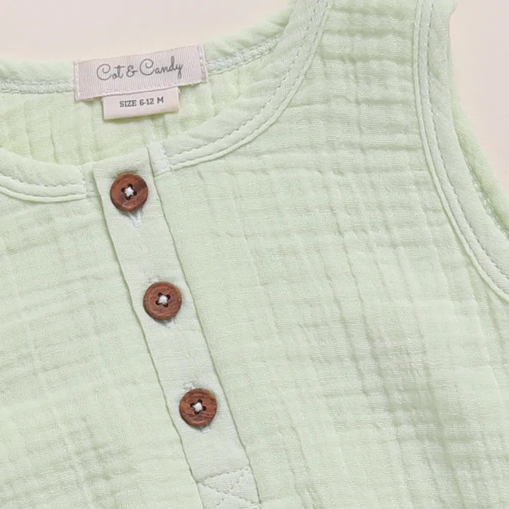 Cot &amp; Candy Baby Organic Muslin Bubble Romper Pack Of 2-Pistachio Cream + Sage Check
