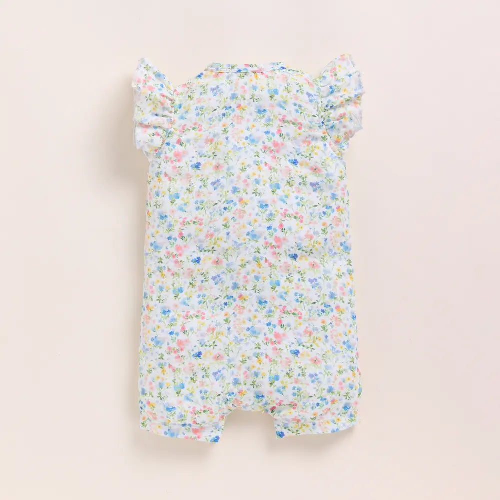 Cot &amp; Candy Baby Organic Muslin Half Romper Pack Of 2-Spring Floral + Sage