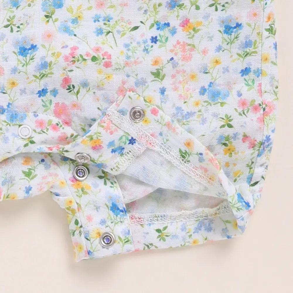 Cot &amp; Candy Baby Organic Muslin Half Romper Pack Of 2-Strawberry + Spring Floral