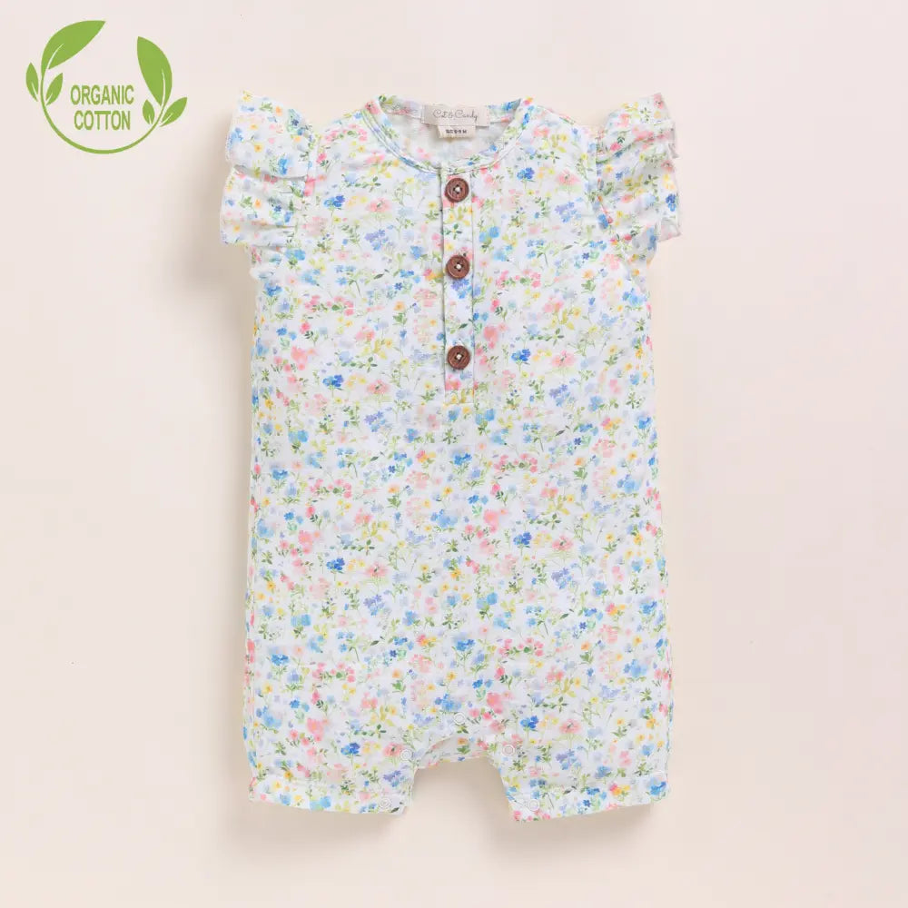 Cot &amp; Candy Baby Organic Muslin Half Romper Pack Of 2-Orange + Spring Floral